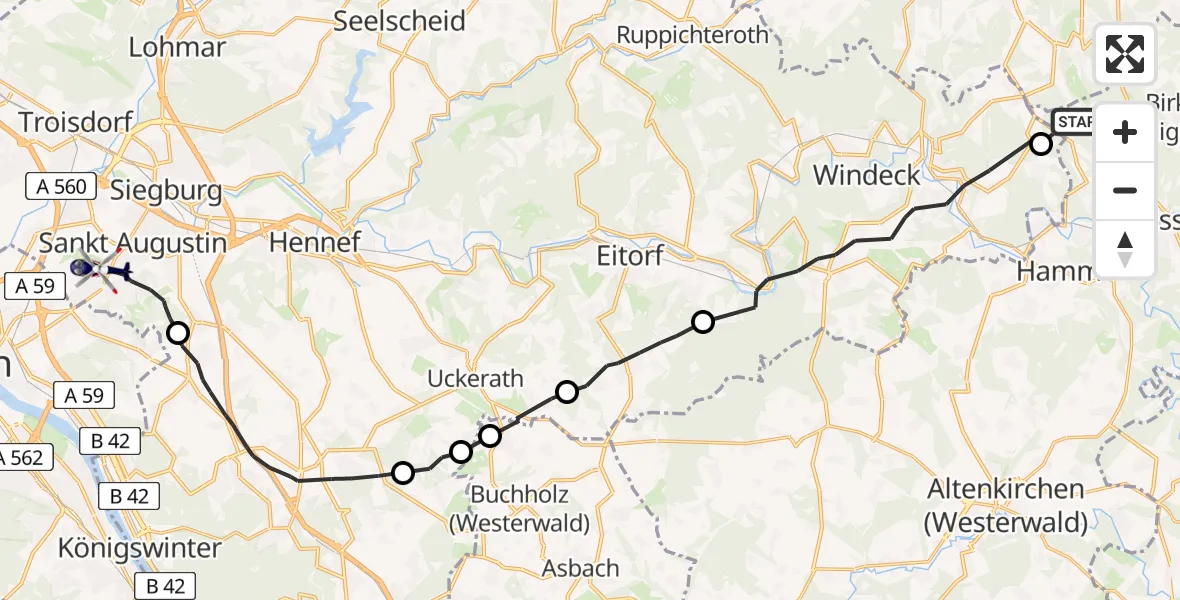 Flugroute Polizeihubschrauber Forst - Sankt Augustin, 08 Juli 2026, 13:32