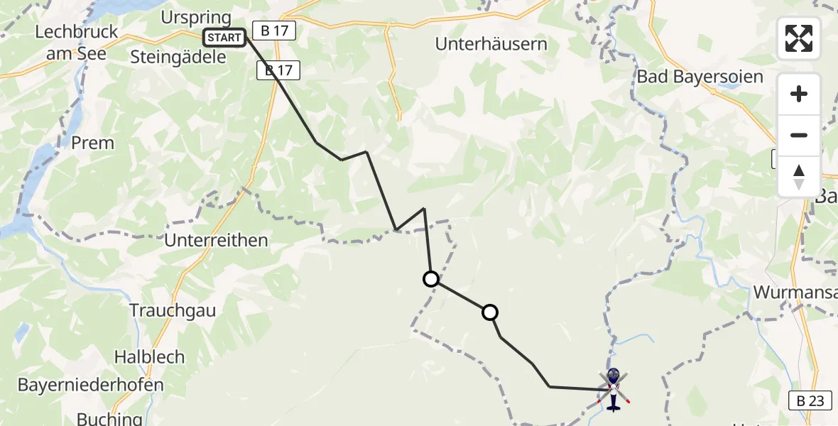 Flugroute Polizeihubschrauber Steingaden - Saulgrub, 08 Juli 2026, 13:53