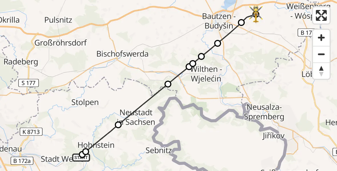 Flugroute Rettungshubschrauber Rathen - Bautzen Flugplatz, 08 Juli 2026, 13:56