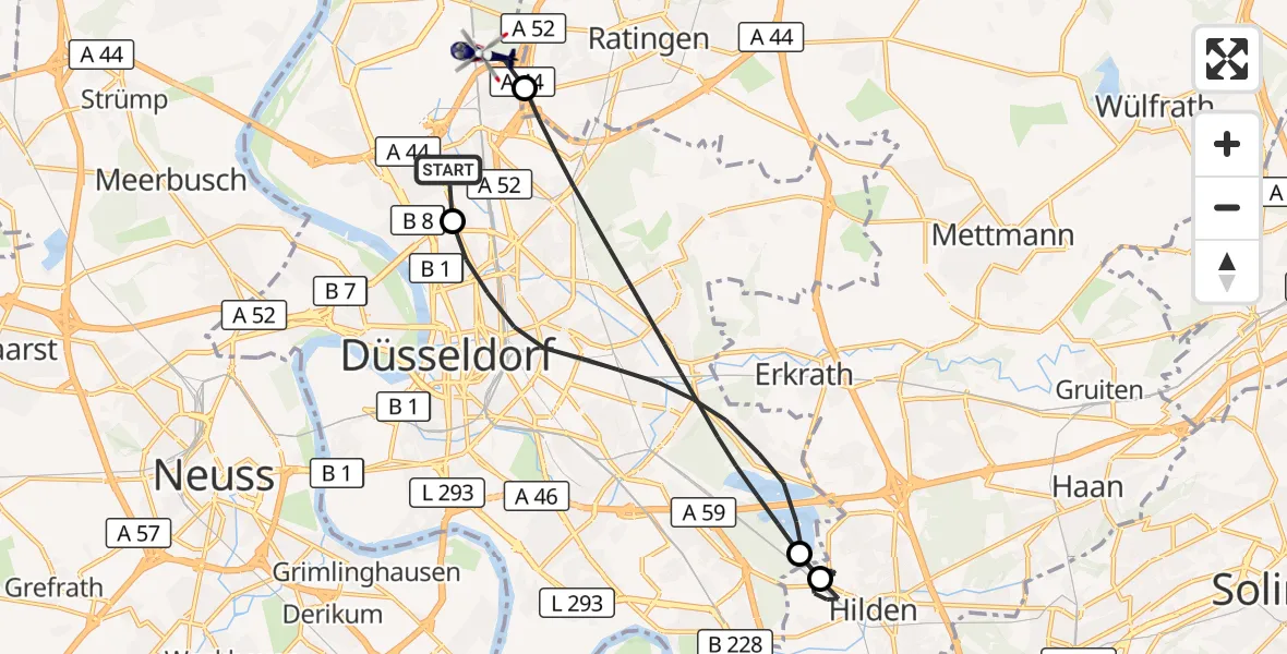 Flugroute Polizeihubschrauber Düsseldorf Flughafen - Düsseldorf Flughafen, 08 Juli 2026, 14:01