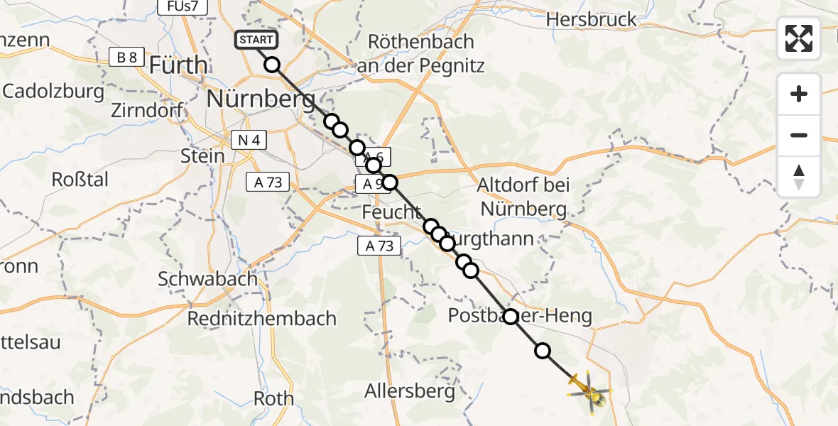 Flugroute Ambulanzhubschrauber Flughafen Nuremberg - Neumarkt i.d.OPf., 08 Juli 2026, 14:04