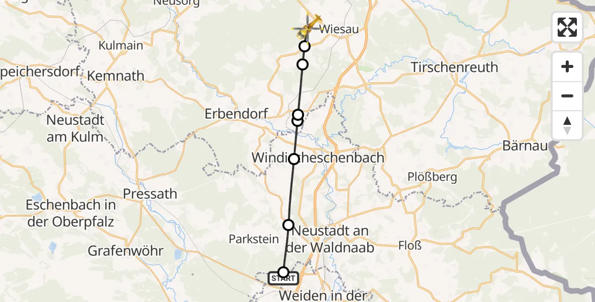 Flugroute Ambulanzhubschrauber Parkstein - Fuchsmühl, 08 Juli 2026, 14:15