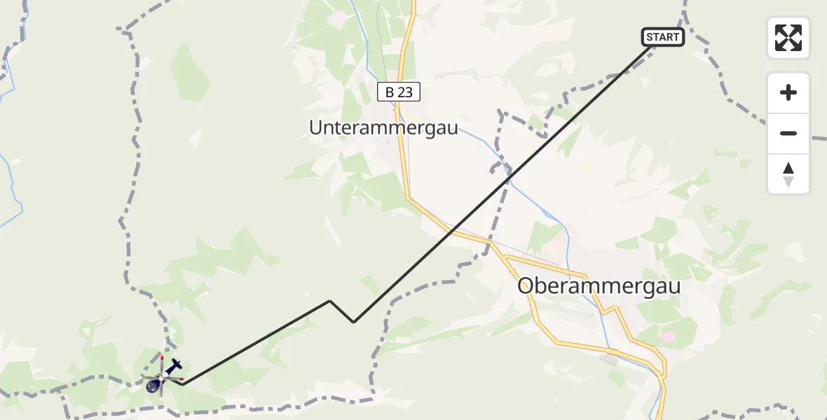 Flugroute Polizeihubschrauber Unterammergau - Unterammergau, 08 Juli 2026, 14:32