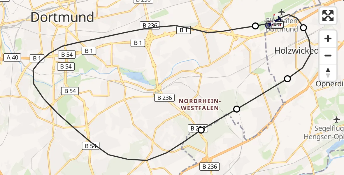 Flugroute Polizeihubschrauber Dortmund Flughafen - Dortmund Flughafen, 08 Juli 2026, 14:33