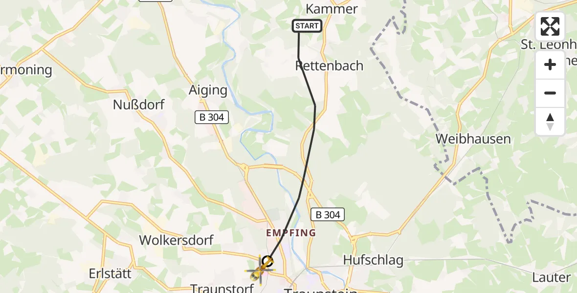 Flugroute Rettungshubschrauber Traunstein - Traunstein Hospital, 08 Juli 2026, 14:36