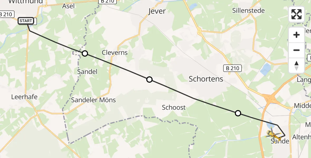Flugroute Rettungshubschrauber Wittmund - Sande, 08 Juli 2026, 14:39