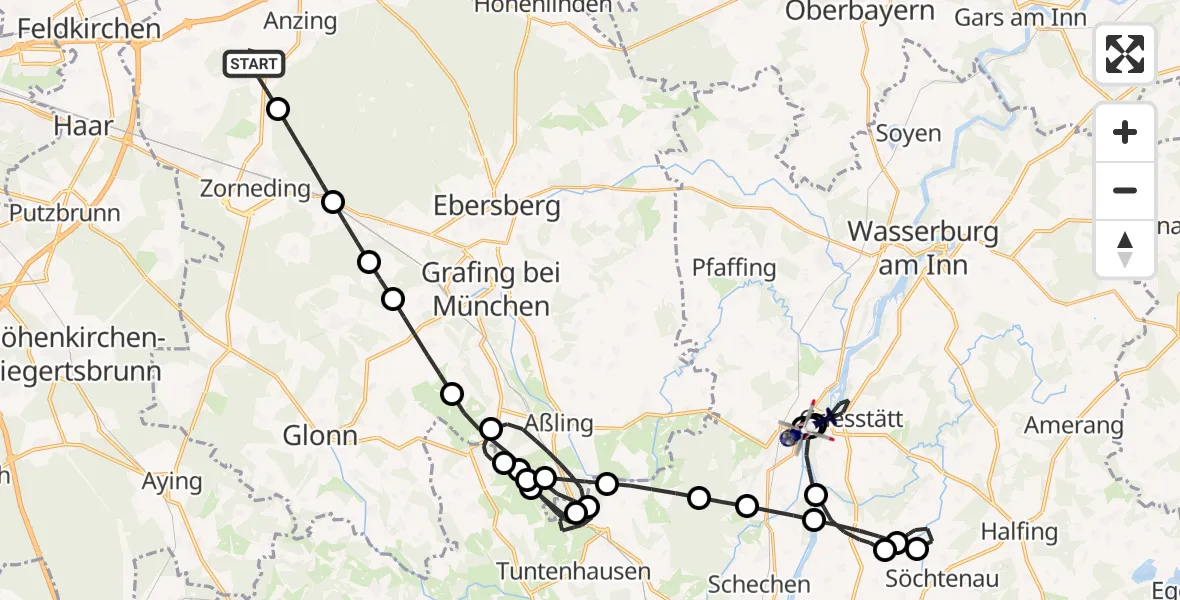 Flugroute Polizeihubschrauber Vaterstetten - Rott a.Inn, 08 Juli 2026, 14:40