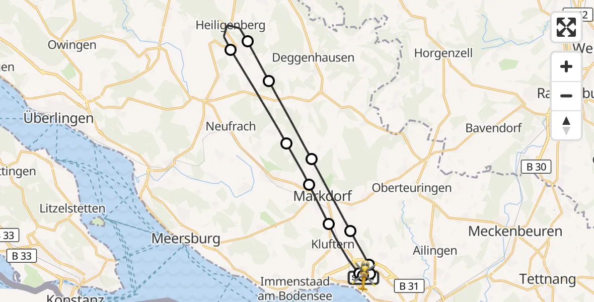 Flugroute Rettungshubschrauber Friedrichshafen Hospital - Friedrichshafen Hospital, 08 Juli 2026, 14:50