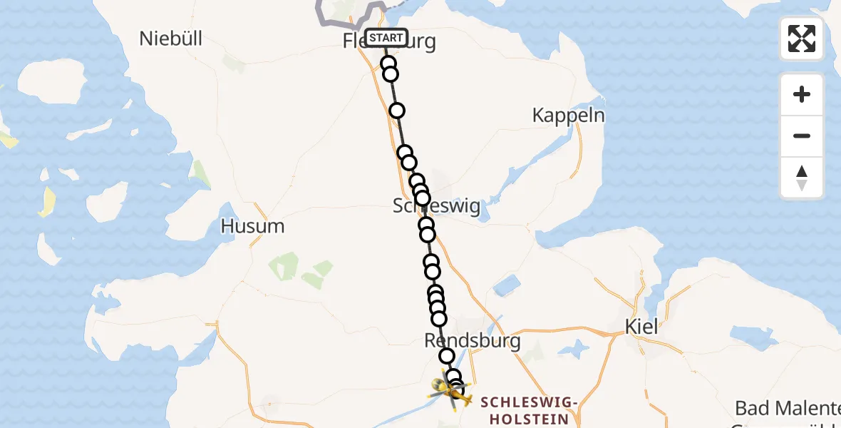 Flugroute Ambulanzhubschrauber Flensburg - Hörsten, 08 Juli 2026, 14:53