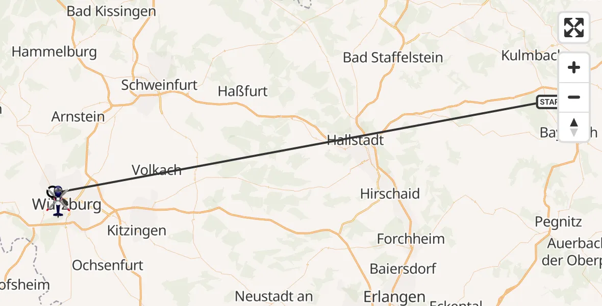 Flugroute Polizeihubschrauber Neudrossenfeld - Würzburg, 08 Juli 2026, 15:04