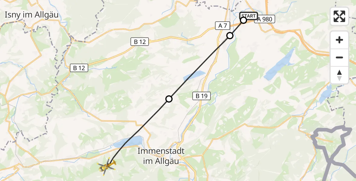 Flugroute Rettungshubschrauber Kempten-Durach Flugplatz - Immenstadt i.Allgäu, 08 Juli 2026, 15:11