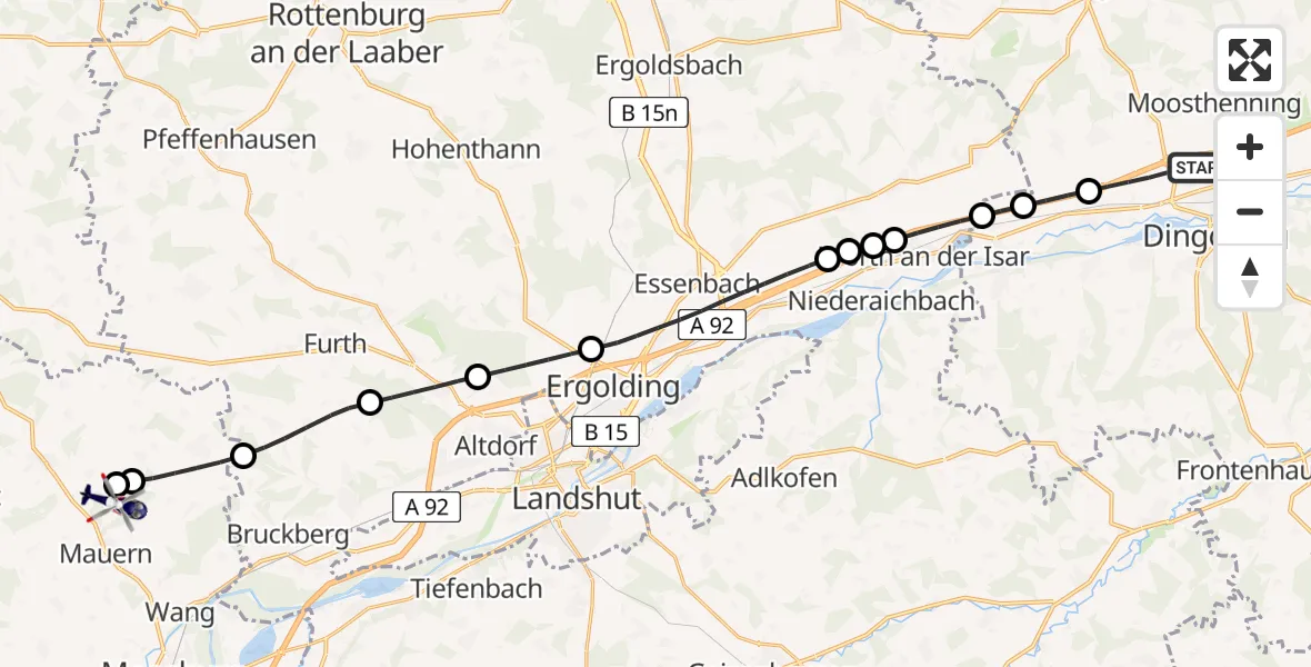 Flugroute Polizeihubschrauber Dingolfing - Enghausen Hubschrauberlandeplatz, 08 Juli 2026, 15:11