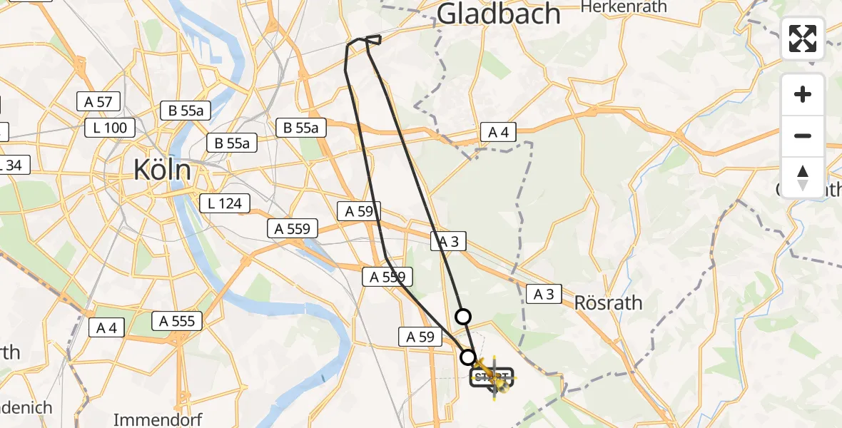 Flugroute Ambulanzhubschrauber Köln Bonn Flughafen - Köln Bonn Flughafen, 08 Juli 2026, 15:15