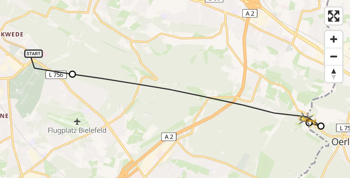 Flugroute Rettungshubschrauber Luftrettungszentrum Bielefeld - Bielefeld, 08 Juli 2026, 15:16