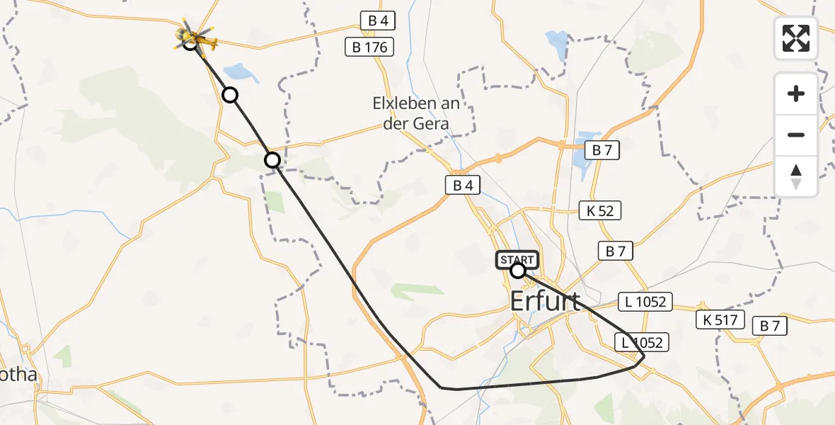 Flugroute Ambulanzhubschrauber Helios Clinic Erfurt - Döllstädt, 08 Juli 2026, 15:21