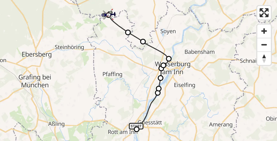 Flugroute Polizeihubschrauber Rott a.Inn - Maitenbeth, 08 Juli 2026, 15:22
