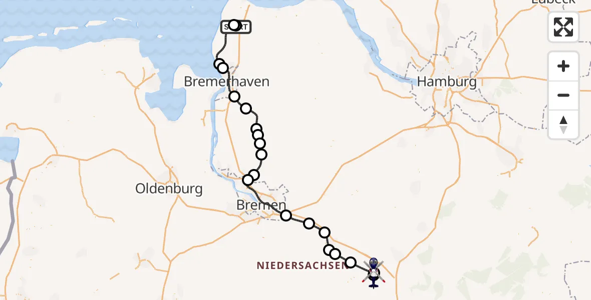 Flugroute Polizeihubschrauber Wurster Nordseeküste - Walsrode, 08 Juli 2026, 15:29