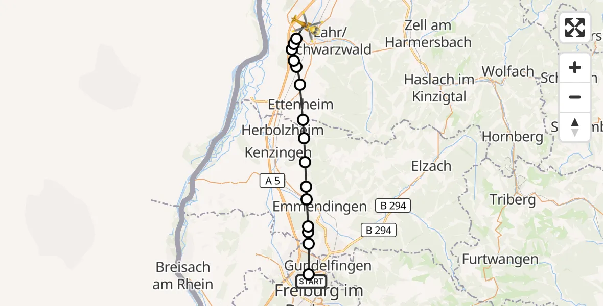Flugroute Rettungshubschrauber Freiburg im Breisgau Flugplatz - Lahr Flughafen, 08 Juli 2026, 15:34