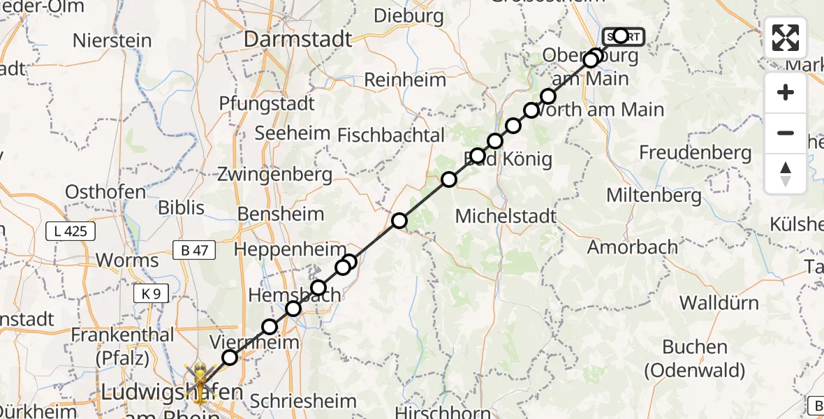 Flugroute Rettungshubschrauber Hausen - Mannheim, 08 Juli 2026, 15:43