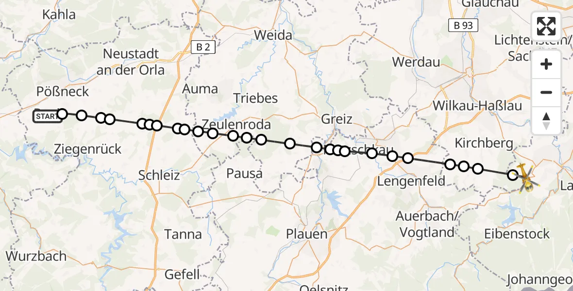 Flugroute Rettungshubschrauber Ranis - Schneeberg, 08 Juli 2026, 15:45