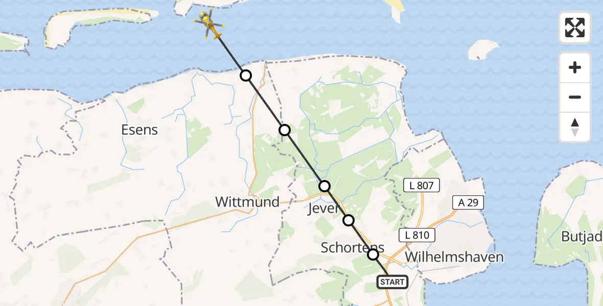 Flugroute Rettungshubschrauber Sande - Noordzee, 08 Juli 2026, 15:47