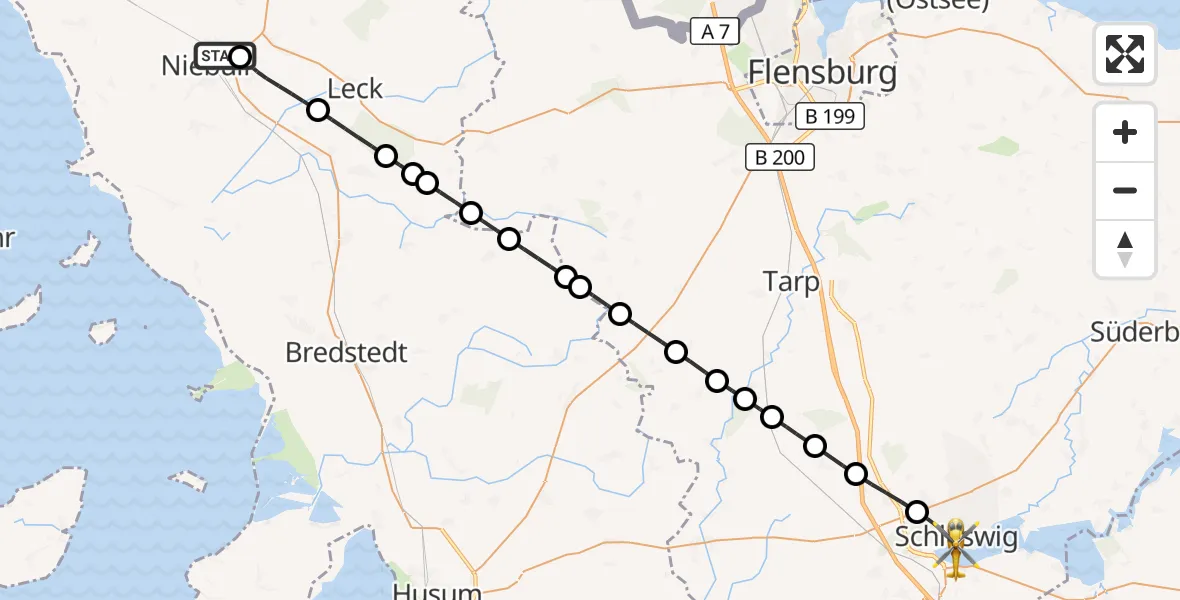 Flugroute Rettungshubschrauber Niebüll - Schleswig, 08 Juli 2026, 15:48