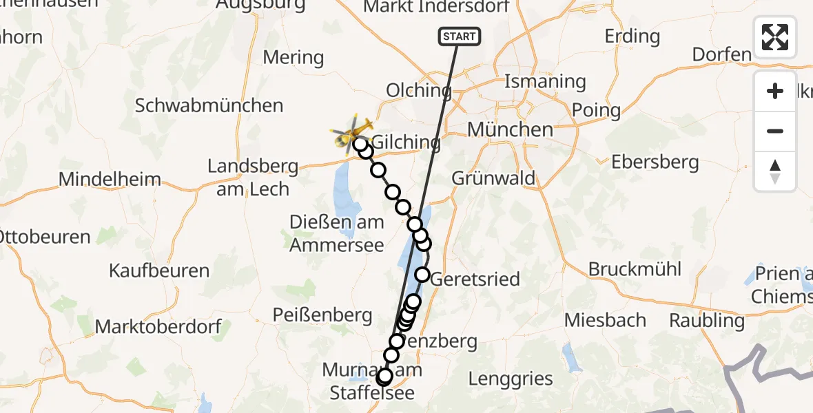 Flugroute Rettungshubschrauber Röhrmoos - Grafrath, 08 Juli 2026, 15:50