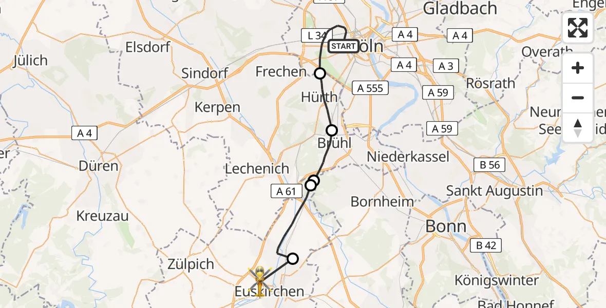 Flugroute Ambulanzhubschrauber Köln - Euskirchen, 08 Juli 2026, 16:02