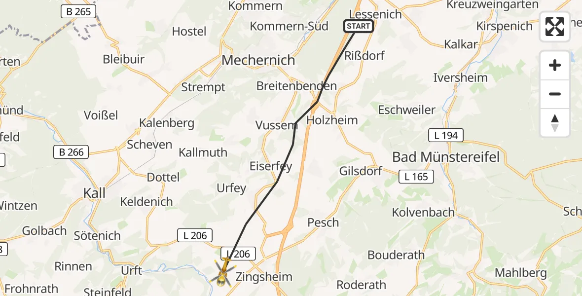 Flugroute Ambulanzhubschrauber Mechernich - Nettersheim, 08 Juli 2026, 16:13