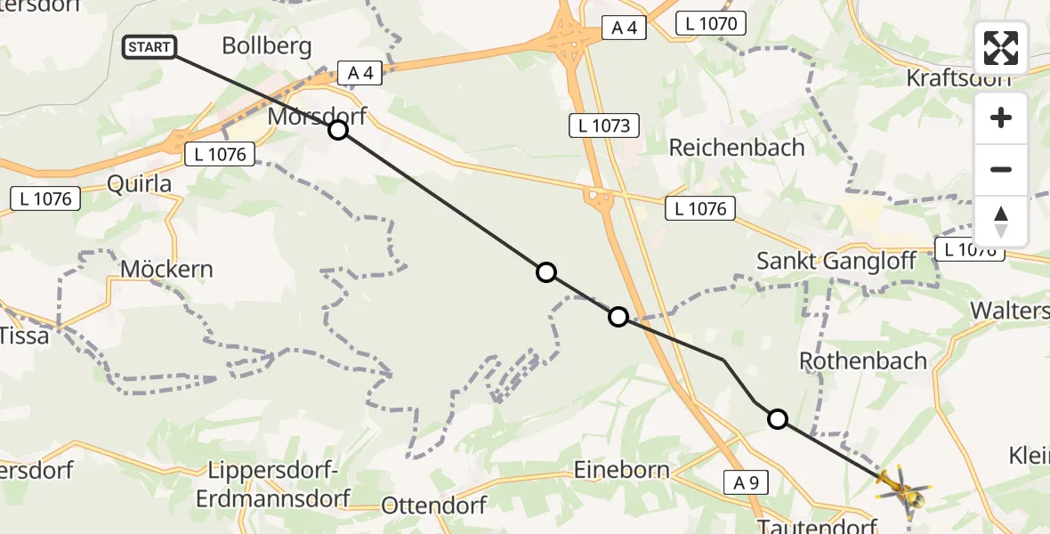 Flugroute Rettungshubschrauber Stadtroda - Lindenkreuz, 08 Juli 2026, 16:18