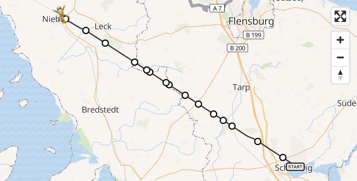 Flugroute Rettungshubschrauber Schleswig - Niebüll, 08 Juli 2026, 16:35