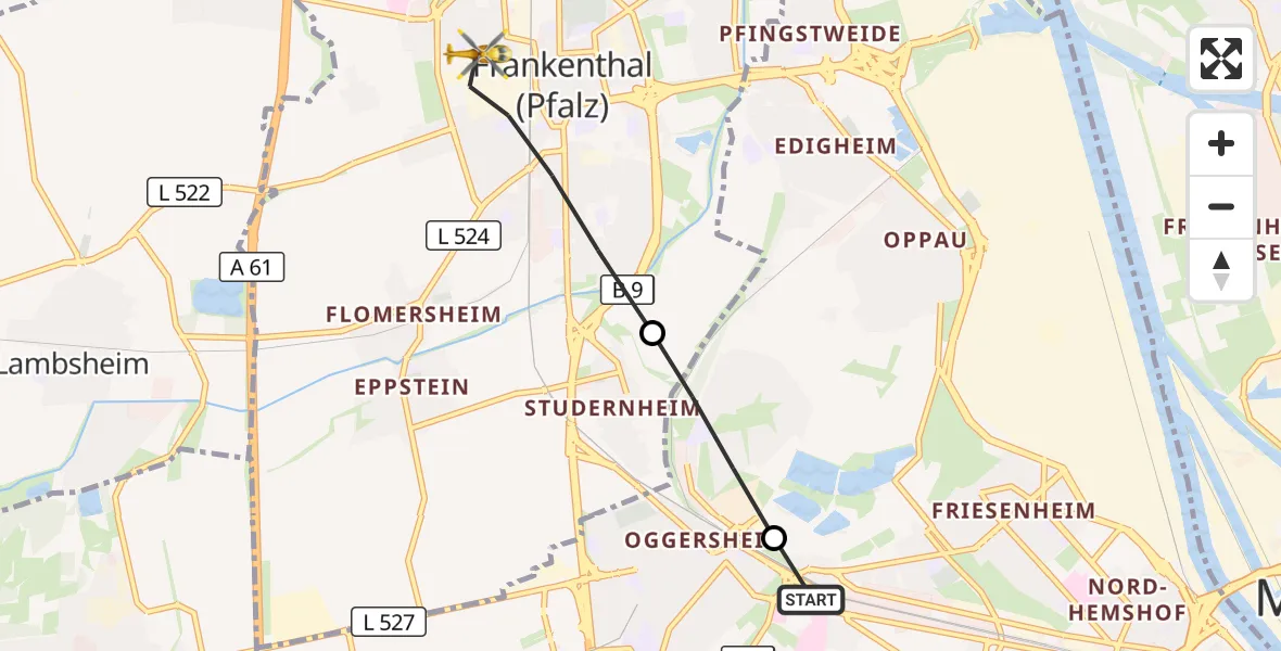 Flugroute Rettungshubschrauber Ludwigshafen Accident Hospital - Frankenthal (Pfalz), 08 Juli 2026, 16:35