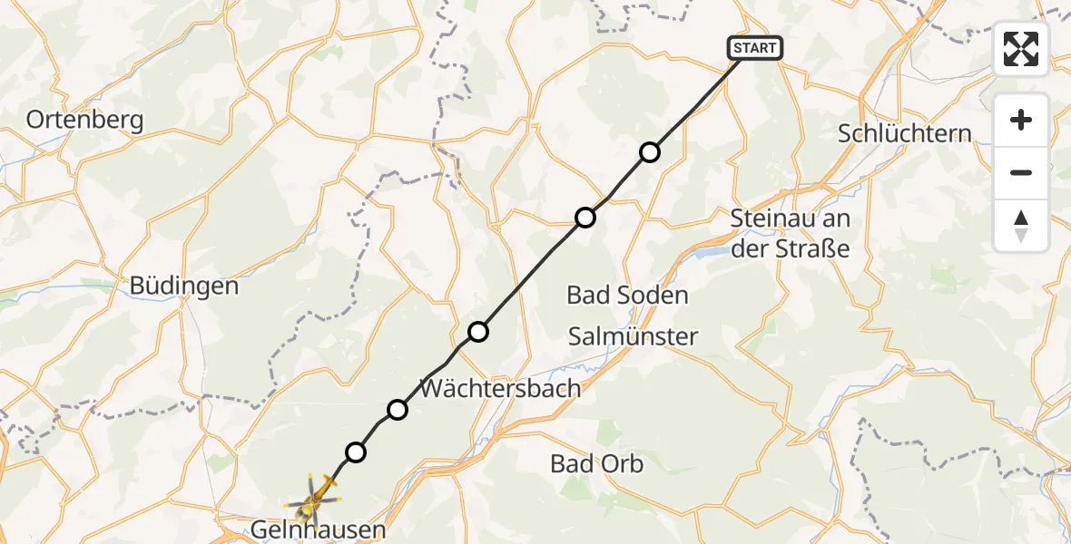 Flugroute Rettungshubschrauber Steinau an der Straße - Gelnhausen, 08 Juli 2026, 16:45