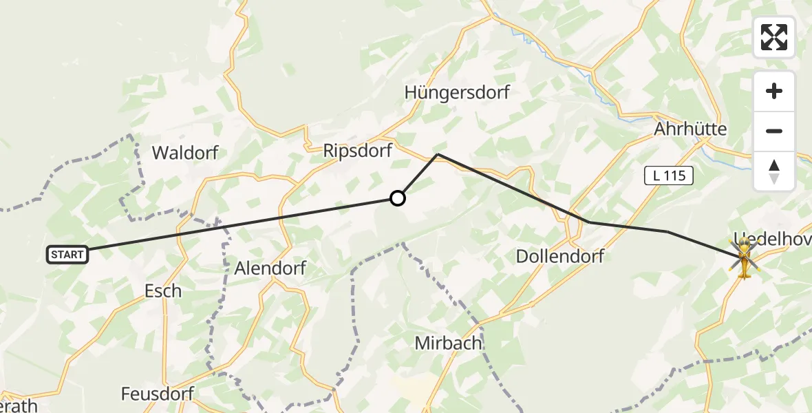 Flugroute Ambulanzhubschrauber Esch - Blankenheim, 08 Juli 2026, 16:45