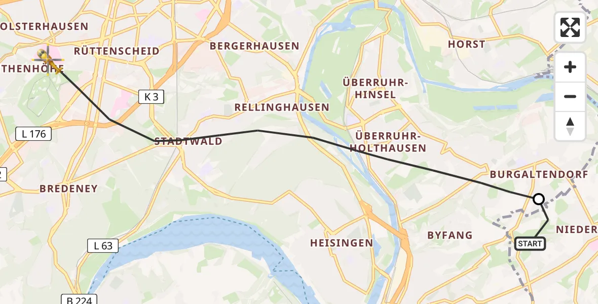 Flugroute Rettungshubschrauber Hattingen - Essen, 08 Juli 2026, 16:50