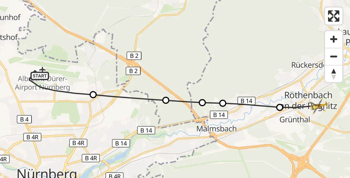 Flugroute Ambulanzhubschrauber Flughafen Nuremberg - Röthenbach a.d.Pegnitz, 08 Juli 2026, 16:53