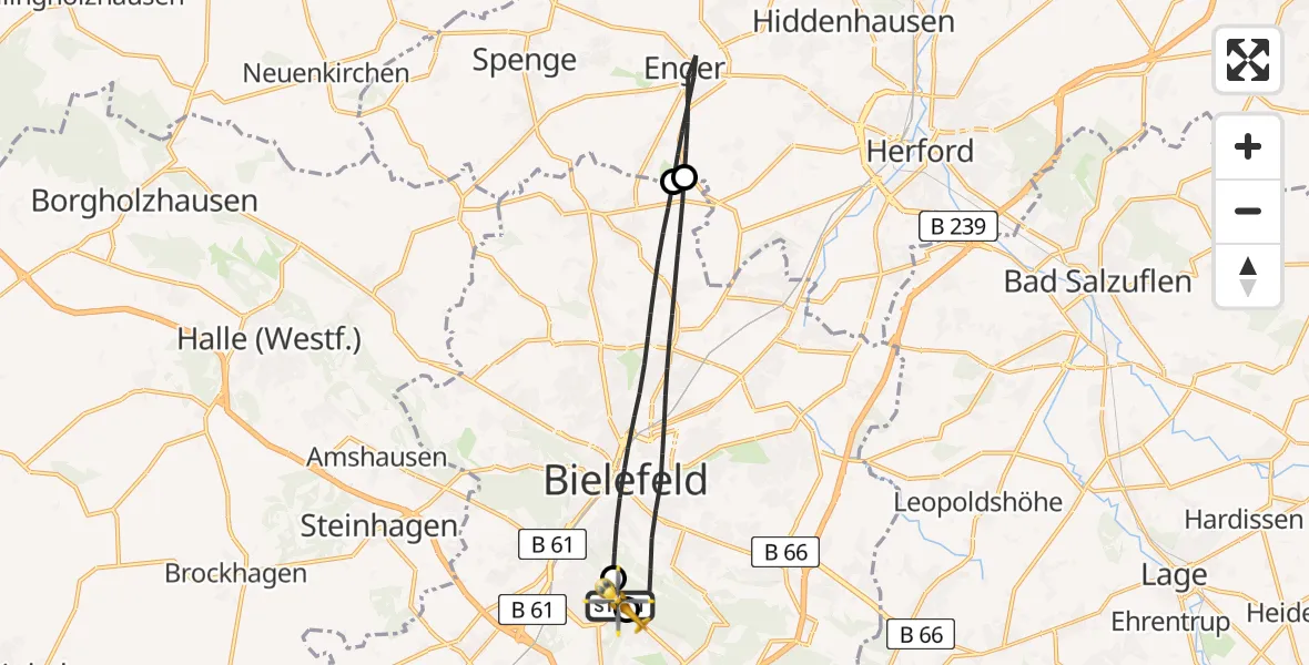 Flugroute Rettungshubschrauber Luftrettungszentrum Bielefeld - Luftrettungszentrum Bielefeld, 08 Juli 2026, 16:58