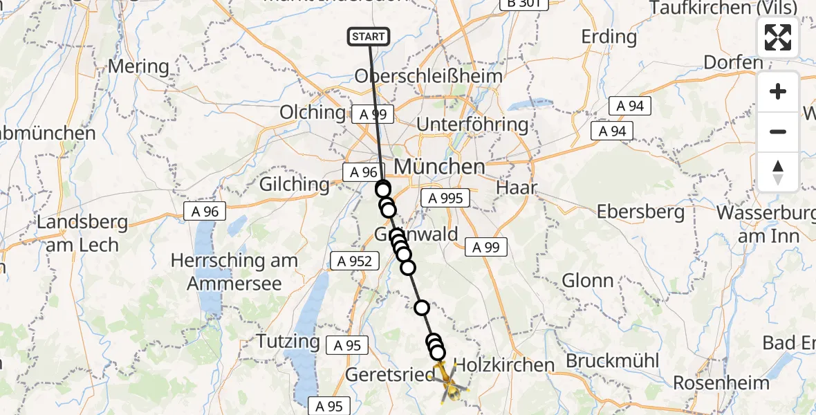 Flugroute Rettungshubschrauber Röhrmoos - Dietramszell, 08 Juli 2026, 16:59