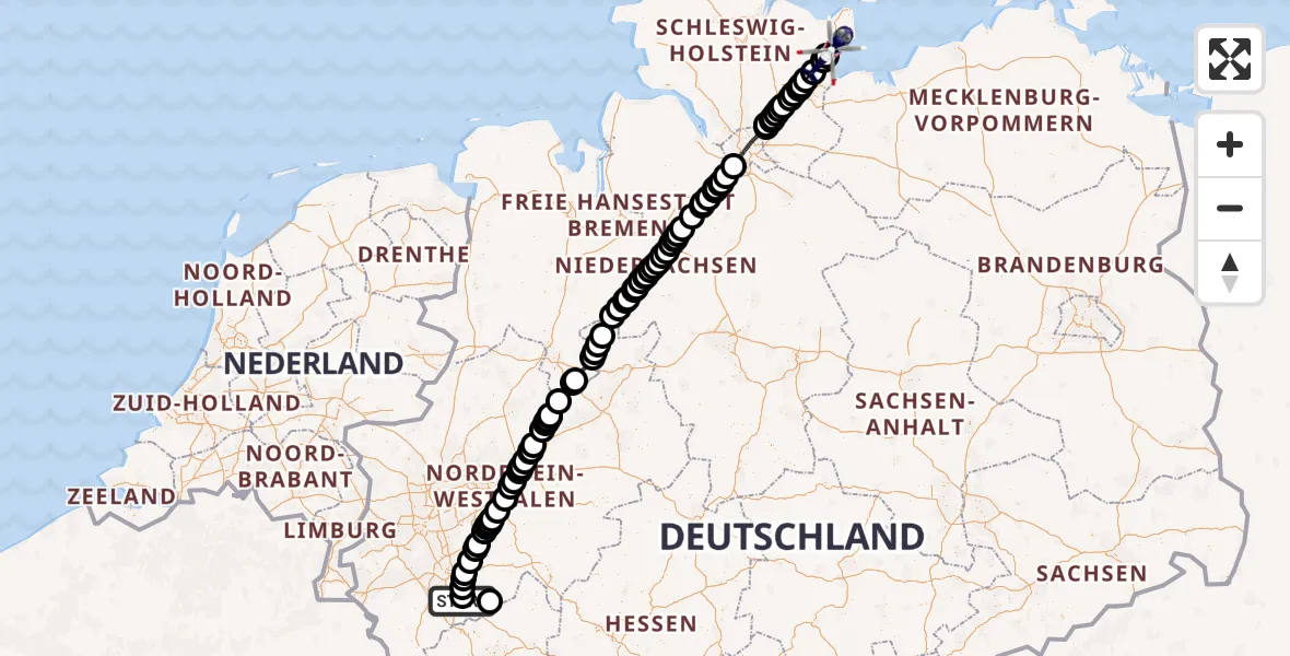 Flugroute Polizeihubschrauber Sankt Augustin - Neustadt in Holstein, 08 Juli 2026, 17:00