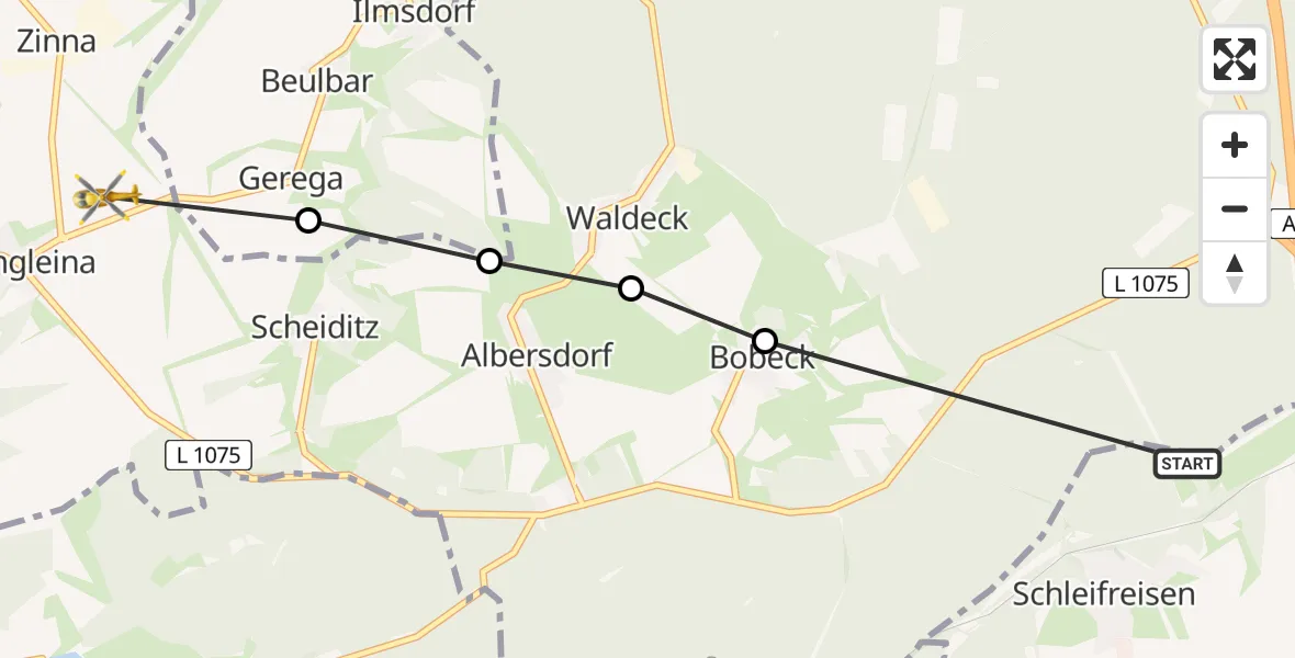 Flugroute Rettungshubschrauber Bad Klosterlausnitz - Schöngleina, 08 Juli 2026, 17:15