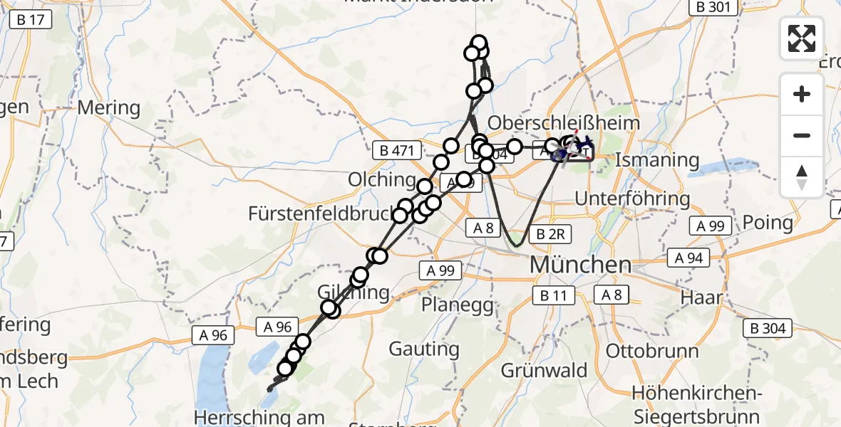 Flugroute Polizeihubschrauber Oberschleißheim - Oberschleißheim, 08 Juli 2026, 17:19