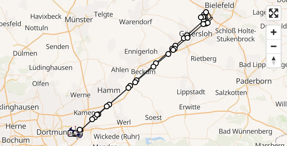Flugroute Polizeihubschrauber Dortmund Flughafen - Dortmund Flughafen, 08 Juli 2026, 17:21