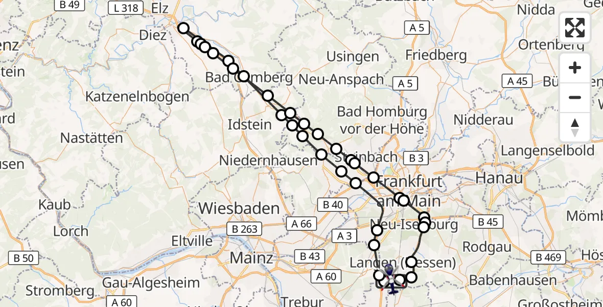 Flugroute Polizeihubschrauber Flughafen Frankfurt-Egelsbach - Flughafen Frankfurt-Egelsbach, 08 Juli 2026, 17:21