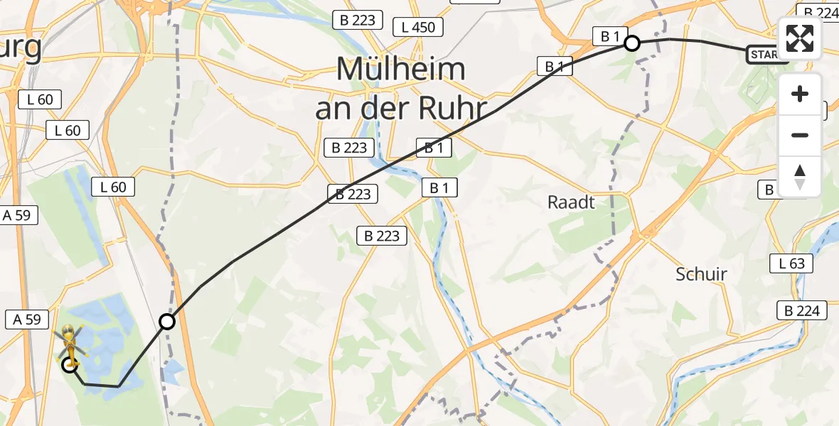 Flugroute Rettungshubschrauber Essen - Duisburg Air Rescue Hubschrauberlandeplatz (Christoph 9), 08 Juli 2026, 17:23