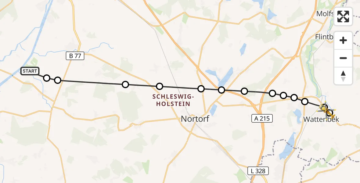 Flugroute Ambulanzhubschrauber Hörsten - Wattenbek, 08 Juli 2026, 17:25