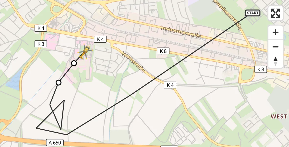 Flugroute Rettungshubschrauber Ludwigshafen am Rhein - Ludwigshafen Accident Hospital, 08 Juli 2026, 17:37