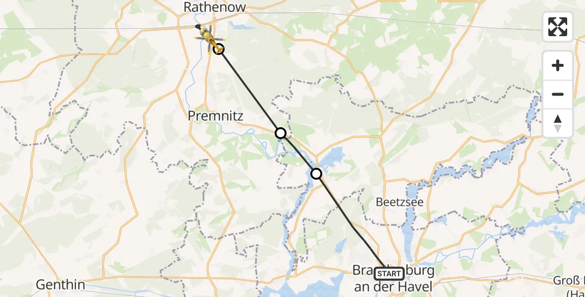 Flugroute Rettungshubschrauber Brandenburg an der Havel - Rathenow, 08 Juli 2026, 17:37