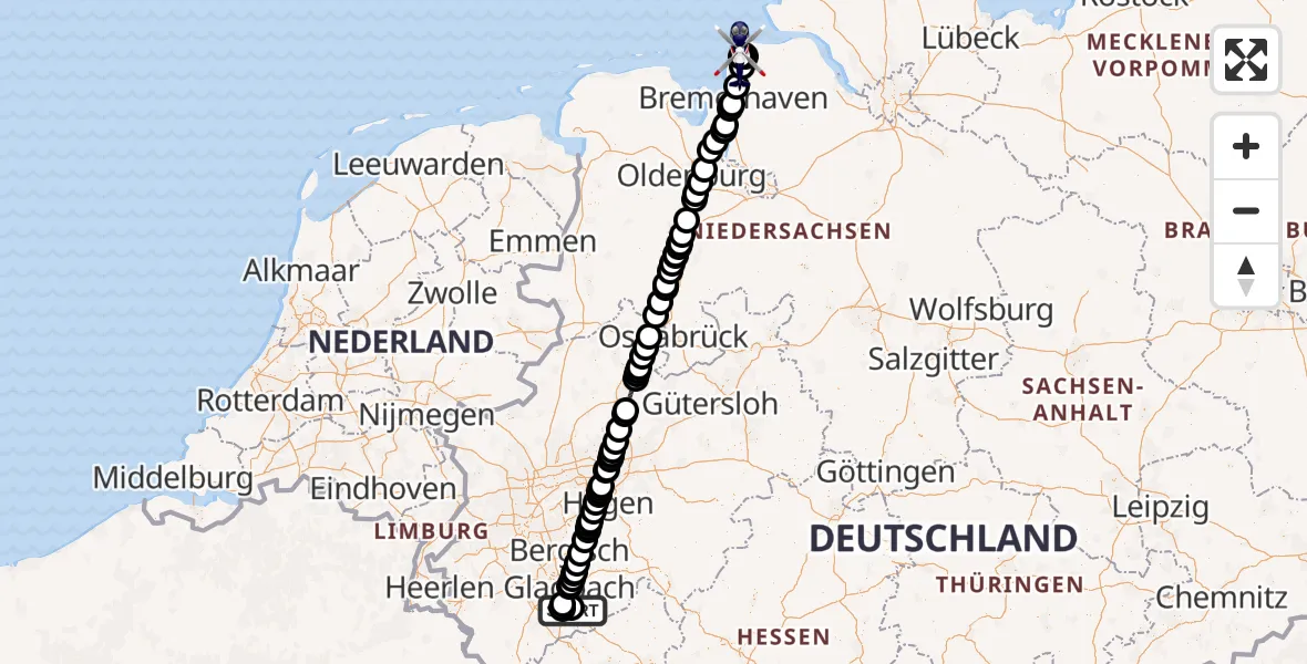 Flugroute Polizeihubschrauber Bonn-Hangelar Flugplatz - Nordholz-Spieka Flugplatz, 08 Juli 2026, 17:38