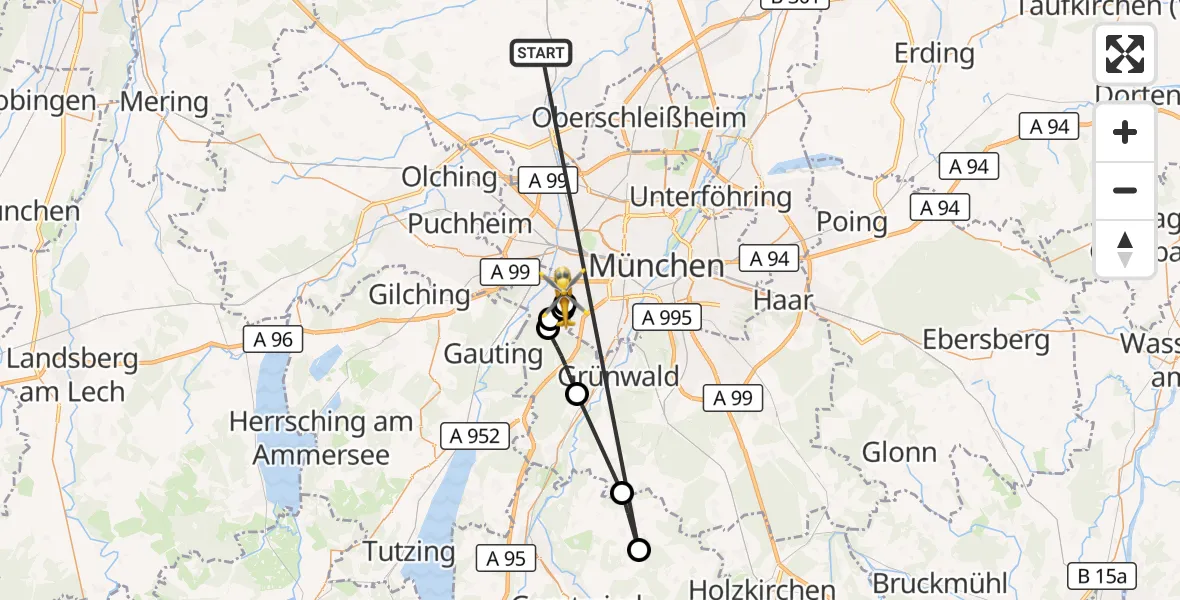 Flugroute Rettungshubschrauber Röhrmoos - DRF Air Rescue München Hubschrauberlandeplatz, 08 Juli 2026, 17:40