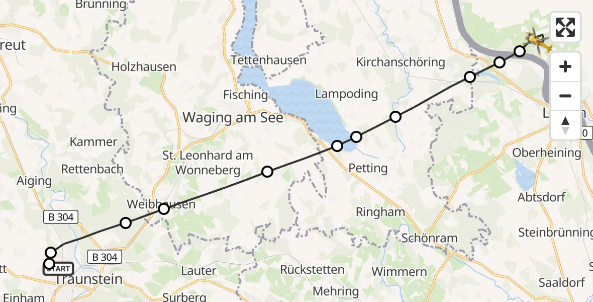Flugroute Rettungshubschrauber Traunstein Hospital - Lettensau, 08 Juli 2026, 17:46